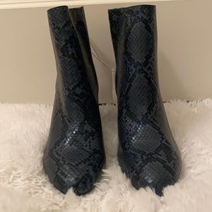 Blue snake skin ankle boots